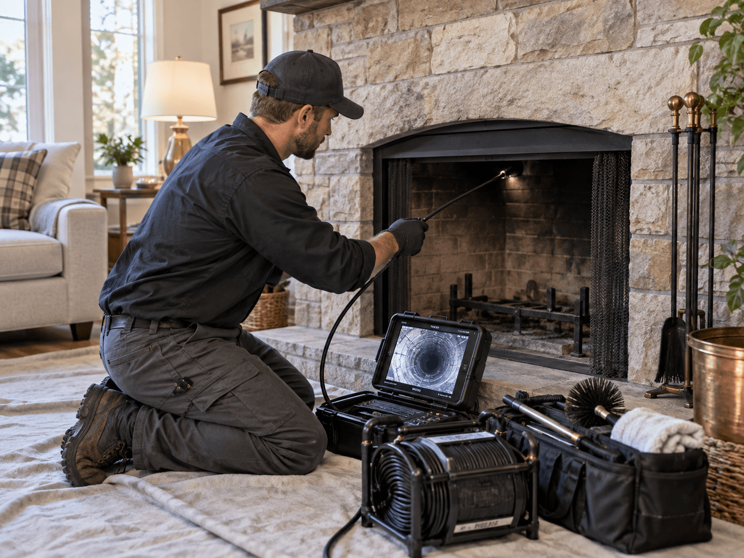 Editorial illustration supporting chimney inspections planning